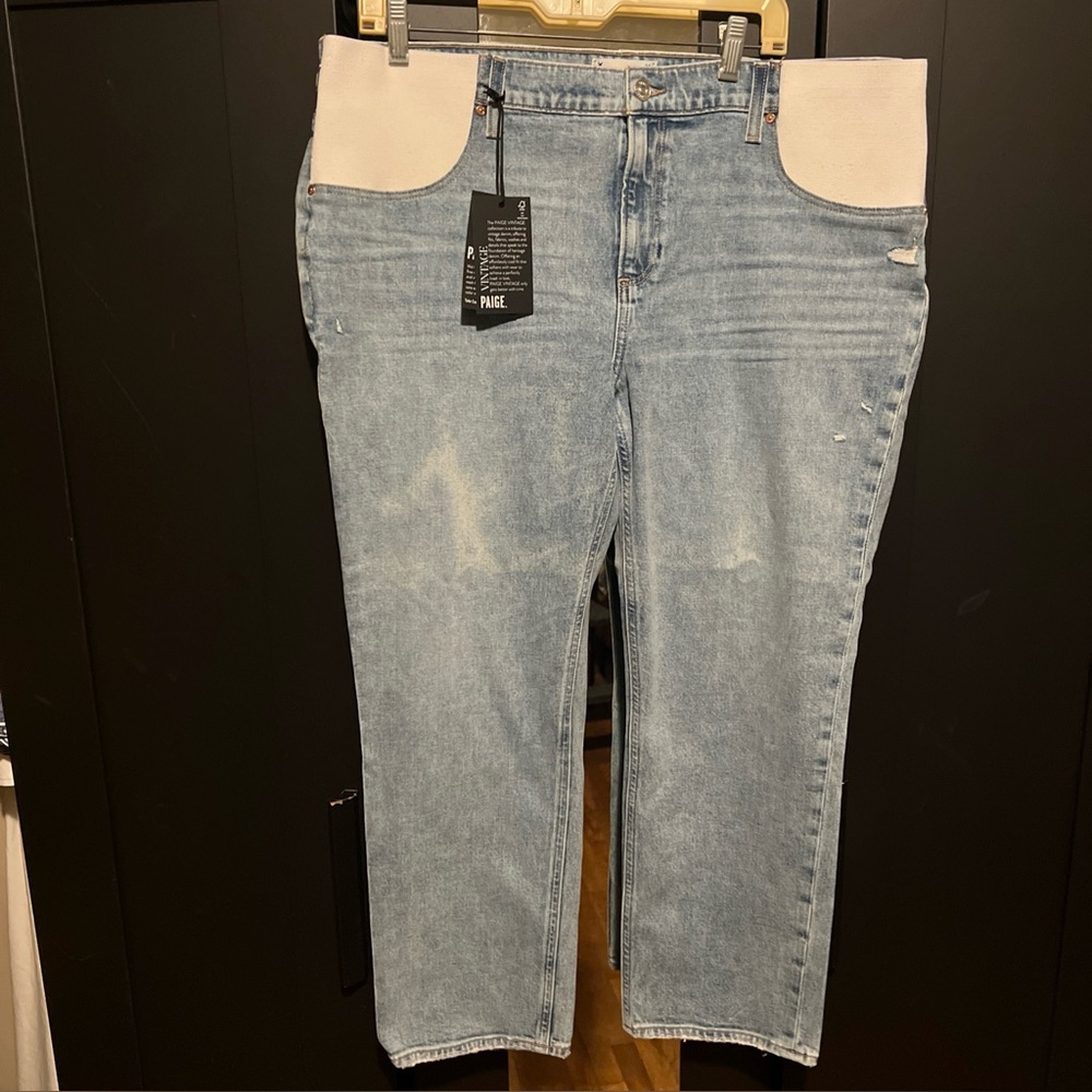 PAIGE Light Blue Straight Leg Jeans with white Waist Panels